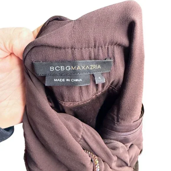 Y2K BCBGMAXAZRIA Brown Asymmetrical Fairy Dress Breaded, Size 4, 100% Silk - Picture 11 of 11